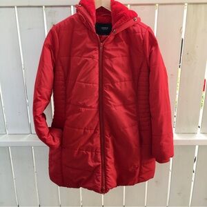 Sz 1 Torrid Red Winter Coat with Hood Sherpa Torso lined
